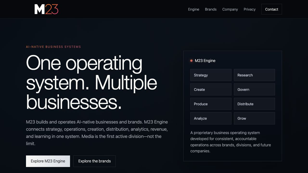 M23 website homepage